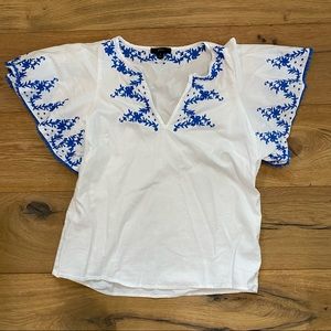 JCrew Blue Embroidered Blouse